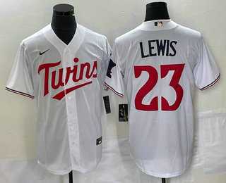 Mens Minnesota Twins #23 Royce Lewis White Red Stitched MLB Cool Base Nike Jersey